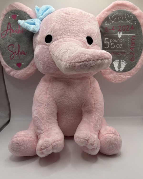 Personalized Birth Stat Elephant — Pink