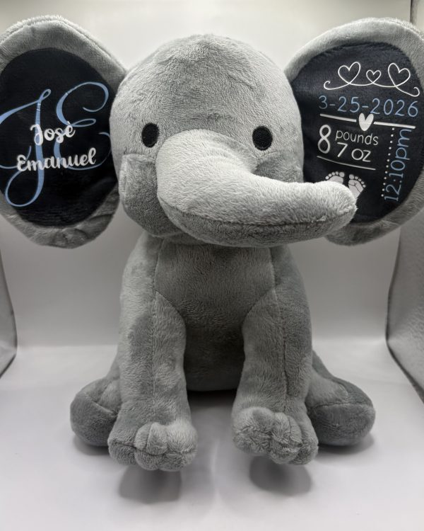 Personalized Birth Stat Elephant — Grey